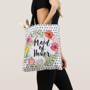 Trauzeugin Typografie Wasserfarben Blumenkranz Tasche