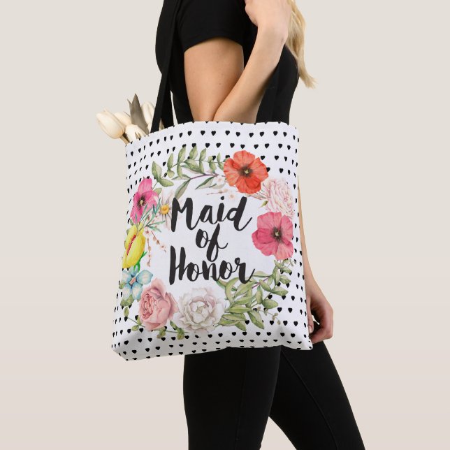 Trauzeugin Typografie Wasserfarben Blumenkranz Tasche (Von Nahem)