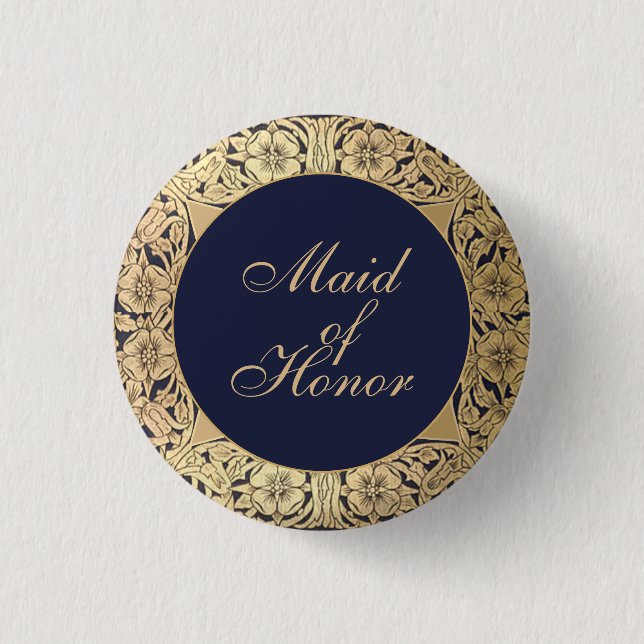 Trauzeugin Vintage Navy Blue Gold Rose Button (Vorderseite)