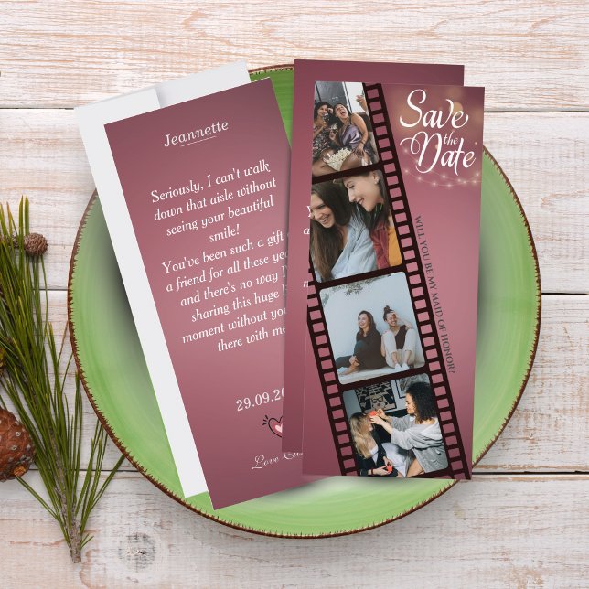 Trauzeugin Vorschlagskarte mit 4-Foto Collage Save The Date (Bridal Party Proposal Cards – Elegant Custom Photo Invite)