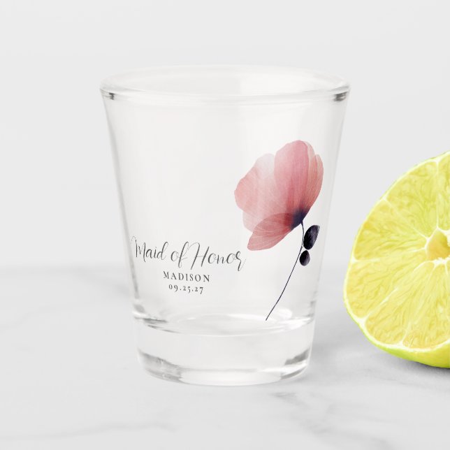Trauzeugin Wasserfarbenfroh Mohn Personalisiert Schnapsglas (Vorderseite)