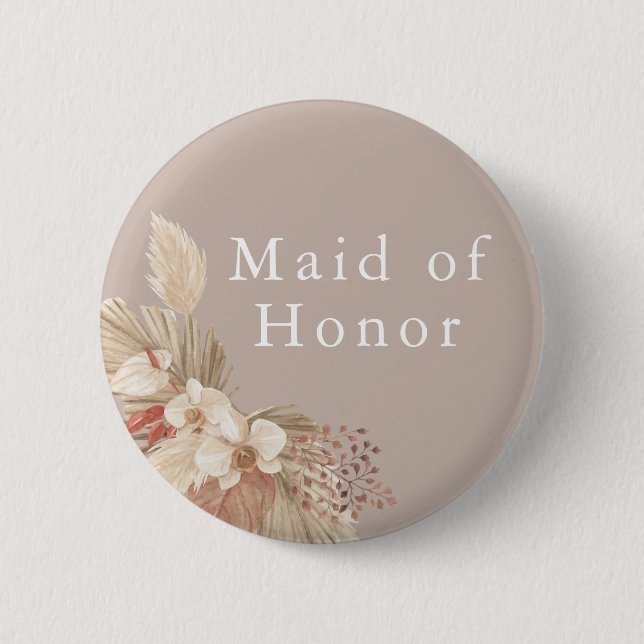 Trauzeugin Wedding Boho Pampas Grass Button (Vorderseite)
