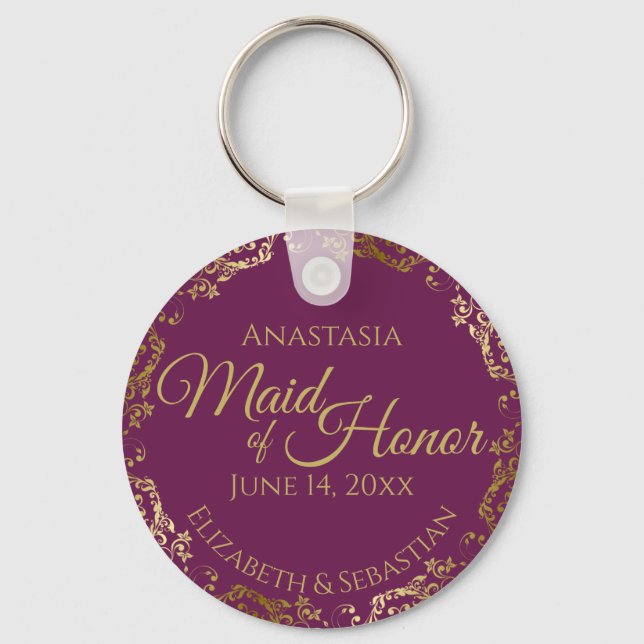 Trauzeugin Wedding Gift Cassis Lila & Gold Schlüsselanhänger (Vorderseite)