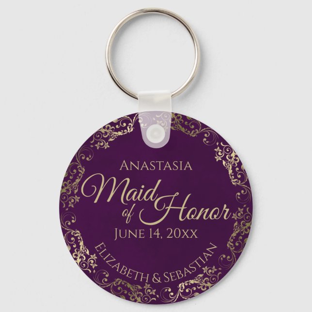 Trauzeugin Wedding Gift Plum Lila & Gold Schlüsselanhänger (Vorderseite)