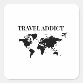 Travel addict - world travel gift quadratischer aufkleber