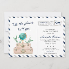 Travel Adventure Baby Boy Rund um die Weltdusche Einladung