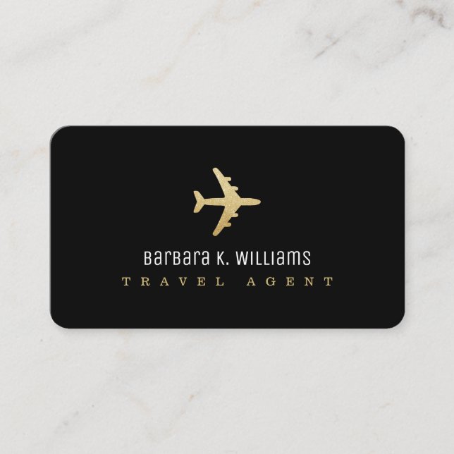 Travel Agent Black Business Card with an Airplane Visitenkarte (Vorderseite)