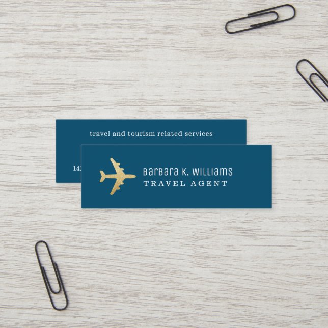 Travel Agent Business Card Flugzeug in blau Mini Visitenkarte (Vorderseite/Rückseite Beispiel)