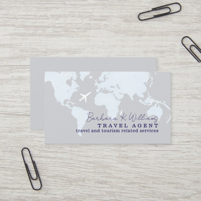 Travel Agent Business Card With Map Visitenkarte (Vorderseite/Rückseite Beispiel)