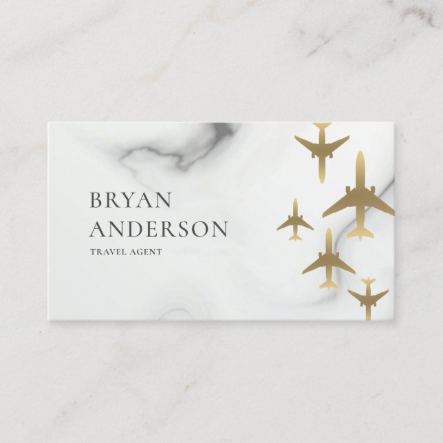 Travel Agent Gold Airplanes - Marmorkarte Visitenkarte (Vorderseite)