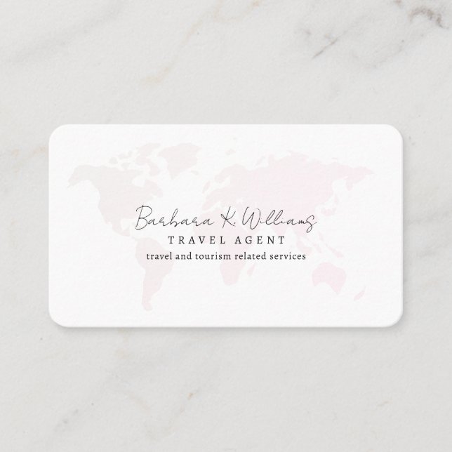 Travel Agent Pale Pink Weltkarte Visitenkarte (Vorderseite)