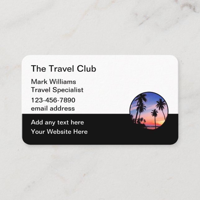Travel Agent Specialist Palm Tree Silhouette Visitenkarte (Vorderseite)