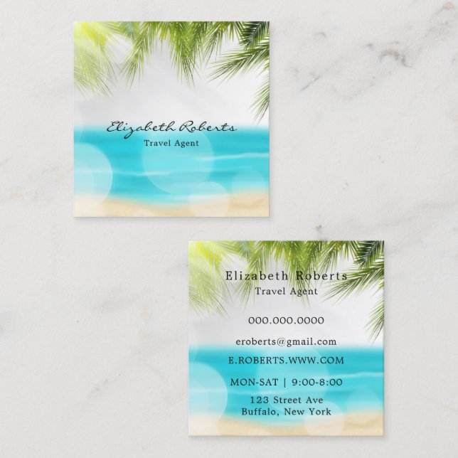 Travel Agent Tropical Beach Quadratische Visitenkarte (Vorne/Hinten)