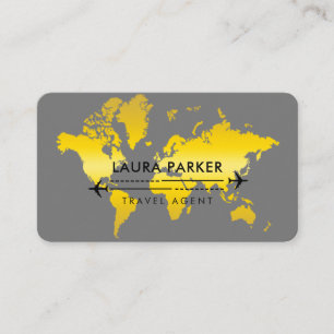 Travel Agent World Map Vacation Gold Glitzer Busin Visitenkarte