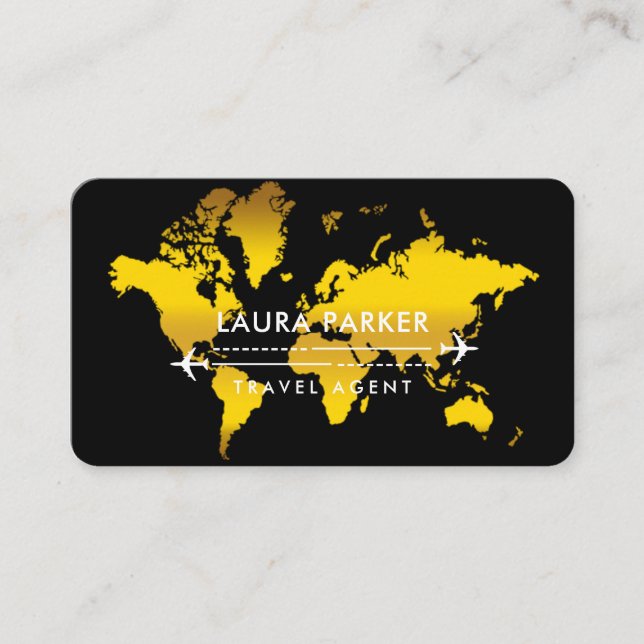 Travel Agent World Map Vacation Gold Glitzer Visitenkarte (Vorderseite)
