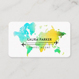 Travel Agent World Map Vacation Water Aquamarin Be Visitenkarte