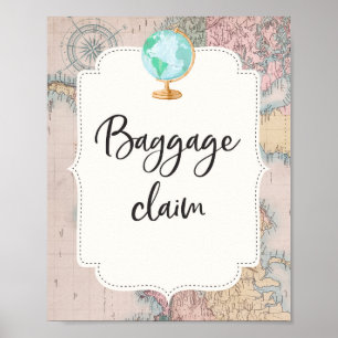Travel Baby Shower Baggage Claim Table Sign Poster