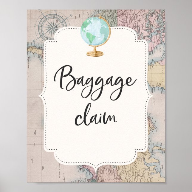 Travel Baby Shower Baggage Claim Table Sign Poster (Vorne)
