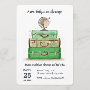 Travel Baby Shower Green Einladungskarte