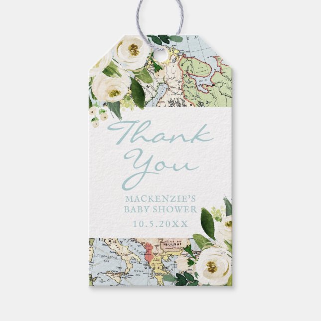 Travel Baby Shower Map Blume Vielen Dank Geschenkanhänger (Vorderseite)