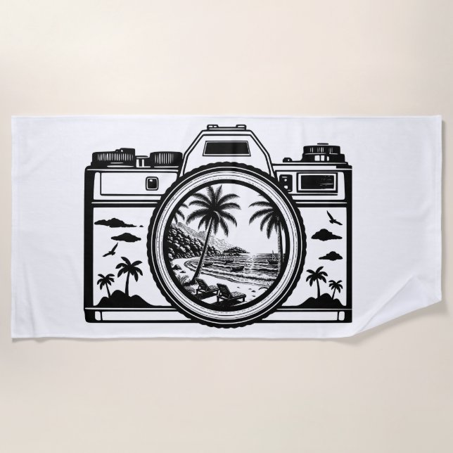 Travel Beach Photography Camera   Strandtuch (Vorderseite)