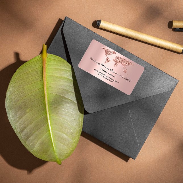 Travel Blogger Agency Earth Globe Rose Glitzer Adressaufkleber (Travel Blogger Agency Earth Globe Rose Glitter Bus Label)