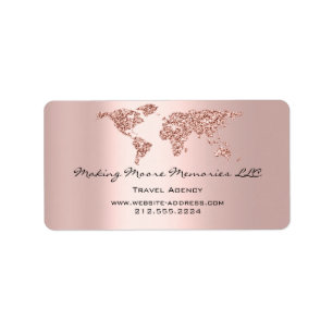 Travel Blogger Agency Earth Globe Rose Glitzer Adressaufkleber
