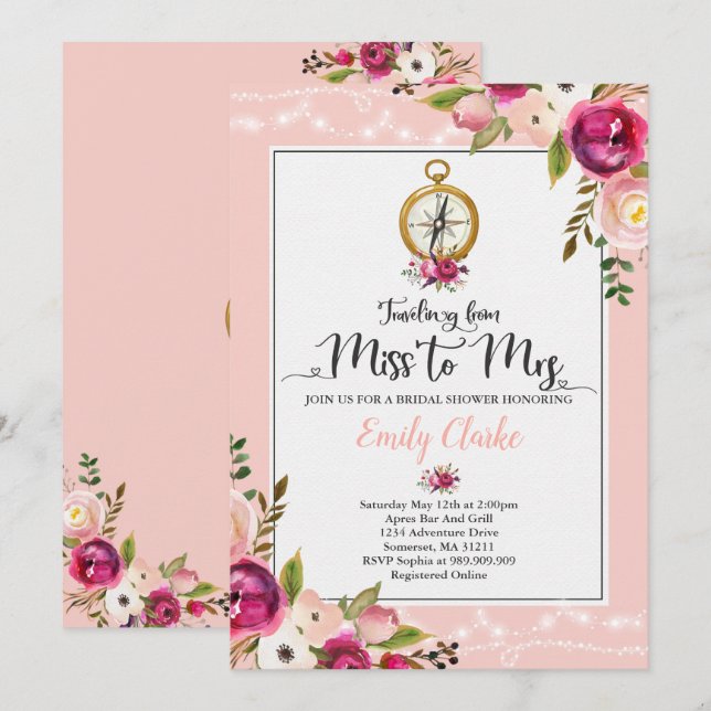 Travel Bridal Dusche Einladung Miss an Frau Duwer (Vorne/Hinten)
