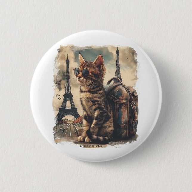Travel Buddy Cat Button (Vorderseite)