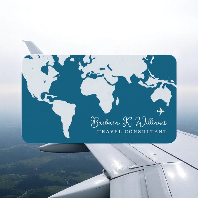 Travel Consultant Weltkarte blau Visitenkarte (Von Creator hochgeladen)