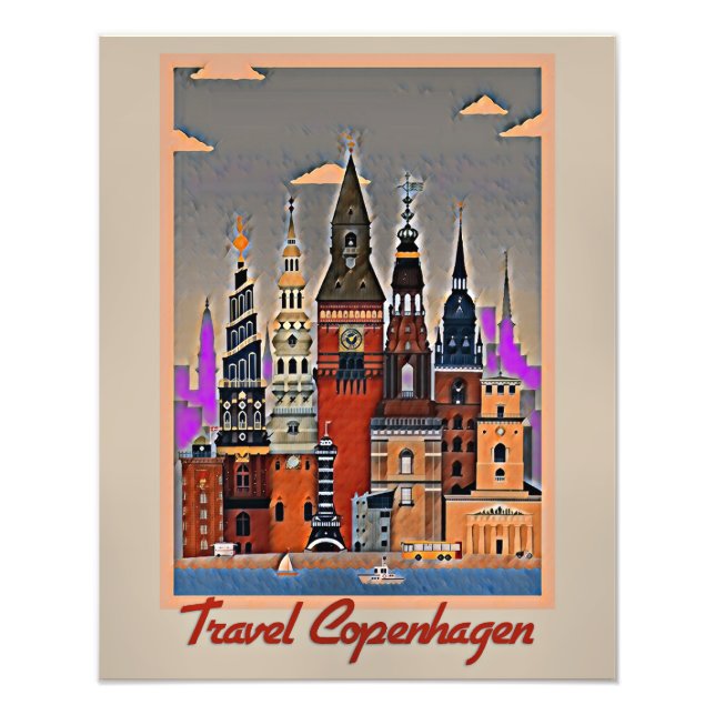 Travel Copenhagen, poster vintage, (Devant)