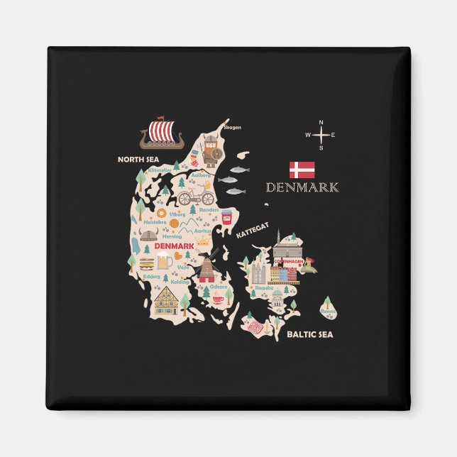 Travel Europe Dänemark Karte Kopenhagen Dänische F Magnet (Vorne)
