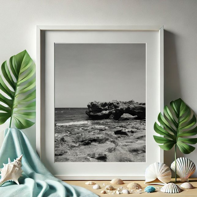 Travel Florida Beach Fotografie Poster (Black and white Florida travel photography poster of Blowing Rocks Coral Cove Beach Jupiter Florida)