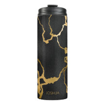 Travel Mug Black Gold Marmor Name Thermal Tumbler