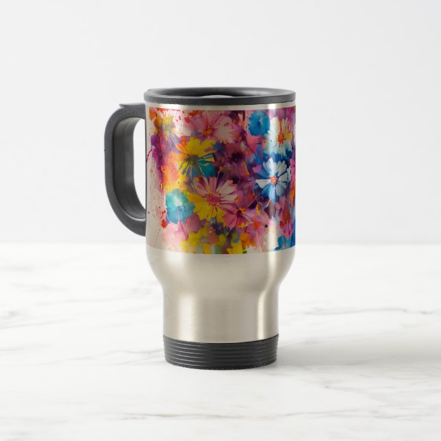 Travel Mug mit Blume Muster Reisebecher (Vorderseite Links)