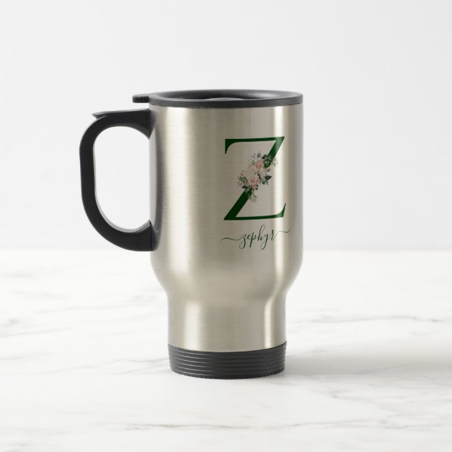 Travel Mug Monogram floral with Name Reisebecher (Links)