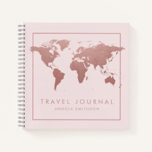 Travel Notebook Journal Rose Gold Pink World Map Notizbuch