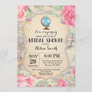 Travel Pink Floral Bridal Dusche Einladung