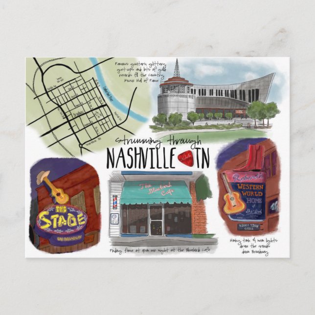 Travel Sketch Postcard durch Nashville Postkarte (Vorderseite)
