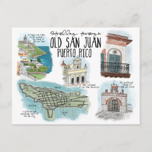Travel Sketch Postcard: Strolling Old San Juan Postkarte