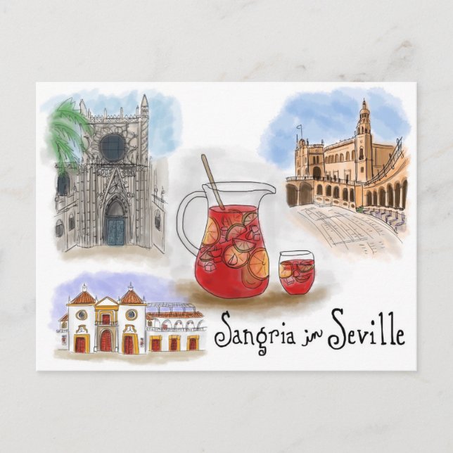 Travel Sketch Postkarte: Sangria in Sevilla Spanie Postkarte (Vorderseite)