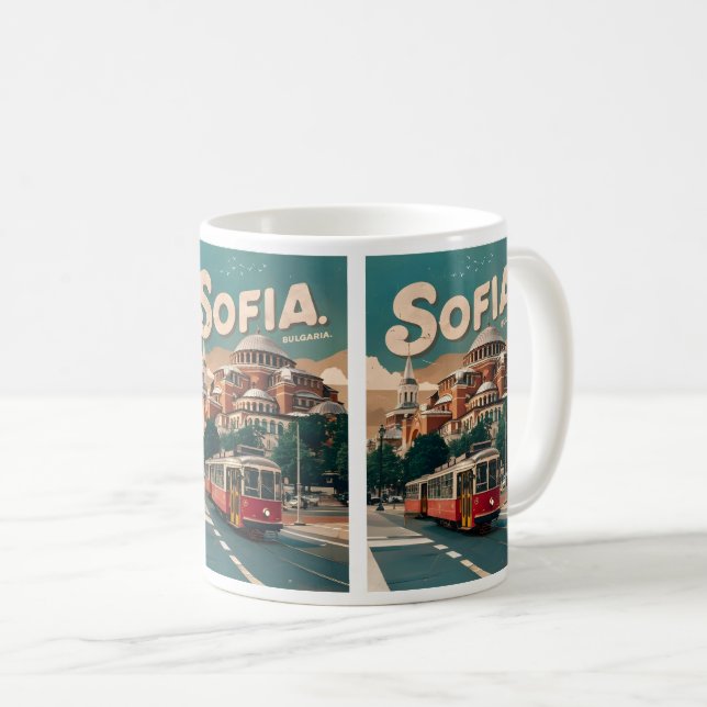 Travel Sofia, Bulgarien Vintage Geschenke Stadtbah Kaffeetasse (VorderseiteRechts)