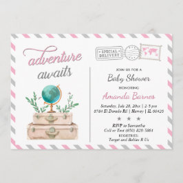 Travel Suitcase Baby Girl Shower Adventure erwarte Einladung