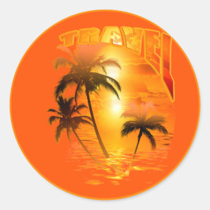 Travel Sunrise Palme Runder Aufkleber