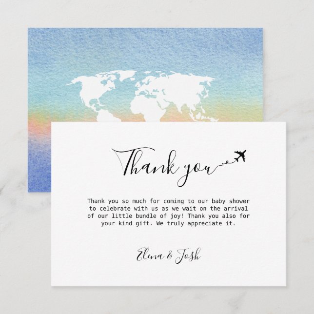 Travel-Thema Babydusche Niedlich Flat Danke Karte (Vorne/Hinten)