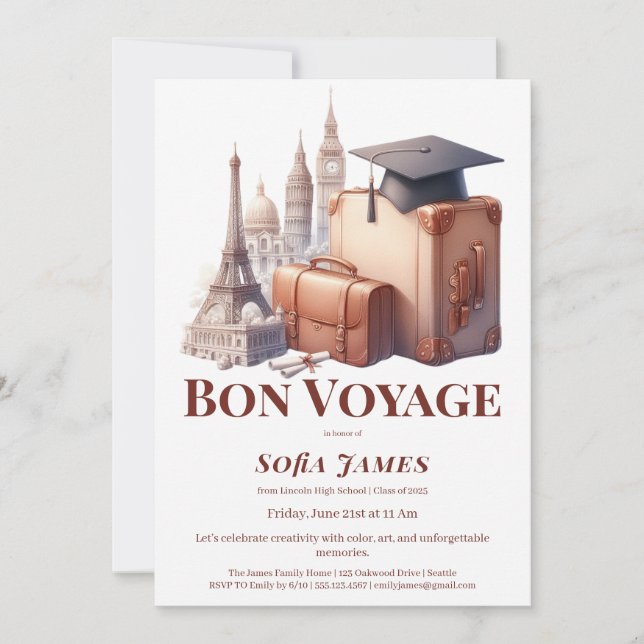 Travel Theme Graduation Party Invitation Einladung (Vorderseite)