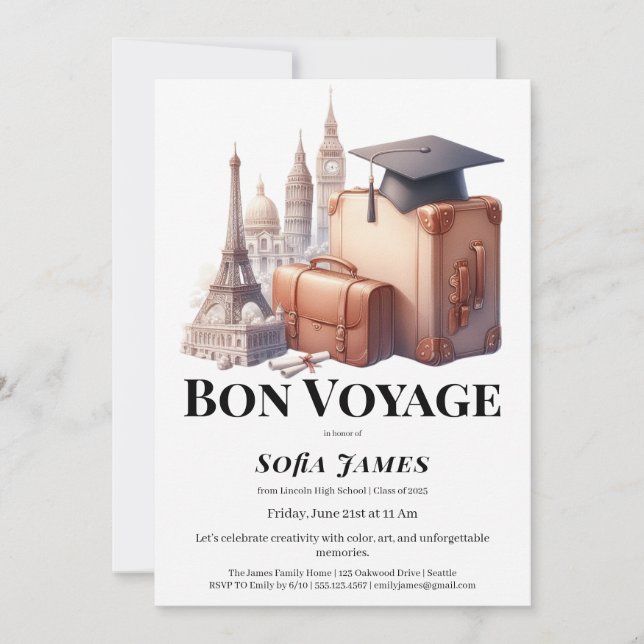 Travel Theme Graduation Party Invitation Einladung (Vorderseite)