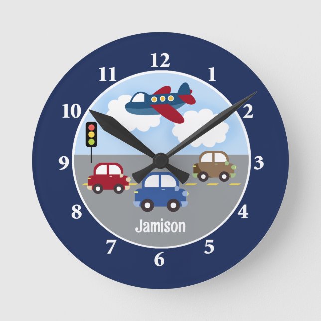 Travel Time Transportation Theme Custom Wall Clock Runde Wanduhr (Vorderseite)