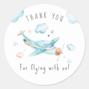 Travel Toy Airplane Boy Baby Dusche Vielen Dank Runder Aufkleber