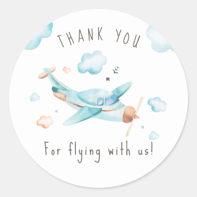 Travel Toy Airplane Boy Baby Dusche Vielen Dank Runder Aufkleber (Vorderseite)